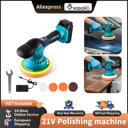Lucidatrice per auto Podofo 21V, 5800 giri/min, con spina europea, lucidatrice elettrica per piastrelle e auto, con batteria e caricabatterie.