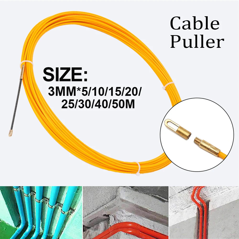 Cavo passacavi in fibra di vetro da 3mm 5-50M, strumento per elettricisti per la passaggio di fili, guida per cavi elettrici attraverso condotti e pareti