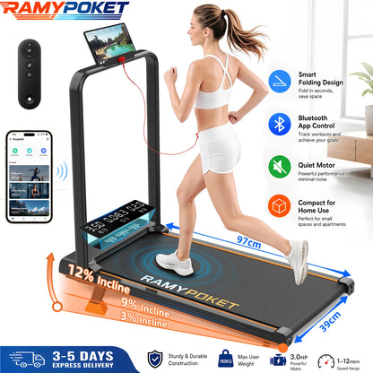 Tapis roulant con inclinazione del 9%, silenzioso, 2.5HP, 1-10km/h, APP e LED, tapis roulant con maniglia, tapis roulant per casa, 150kg