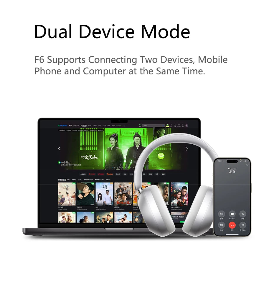 Picun F6 Cuffie wireless con cancellazione attiva del rumore Monitoraggio della testa Audio 3D 40mm Cuffie Bluetooth ANC ad alta risoluzione Controllo APP HIFI