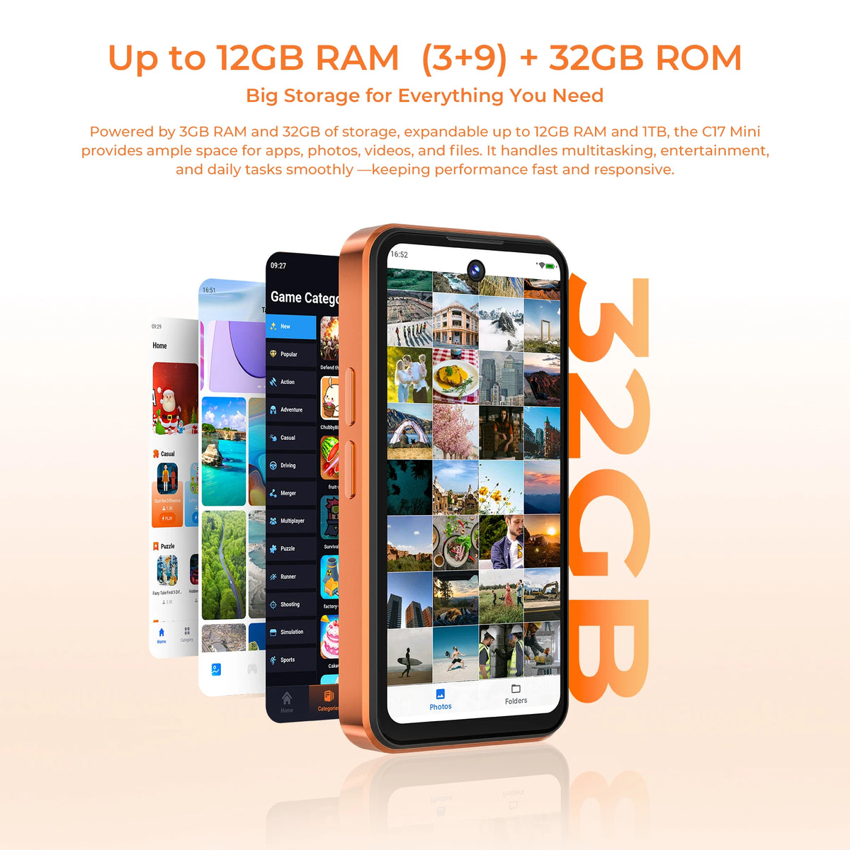 OUKITEL C17 mini, smartphone compatto, fino a 12 GB di RAM (3+9) + 32 GB di ROM, telefono tascabile ultra compatto, display mini da 4 pollici, batteria da 2300 mAh, tecnologia Gemini AI, smartphone Android sbloccato.