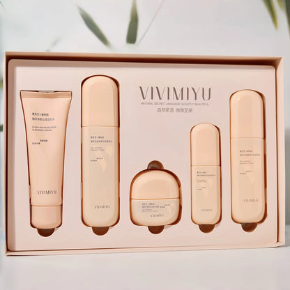 Set di 5 Prodotti per la Cura del Viso al Ganoderma Nero, Confezione Regalo di Lusso, Ipoallergenico per Tutti i Tipi di Pelle, Contiene Acido Ialuronico e Glicerina, Kit per la Cura del Viso Anti-Rughe, Idratante e Rassodant