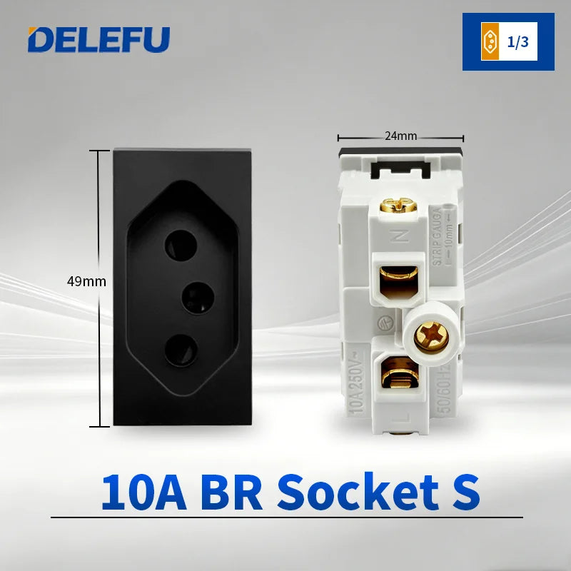 DELEFU Modulo Presa Combinabile Tipo-C Brasile - Uso Domestico - Nero - Assemblaggio Fai-da-te - Presa con Interruttore per Ricarica Rapida USB Tipo-C