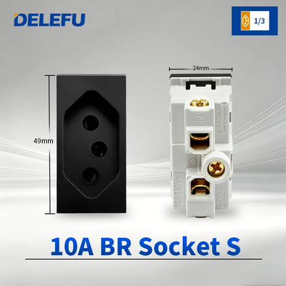 DELEFU Modulo Presa Combinabile Tipo-C Brasile - Uso Domestico - Nero - Assemblaggio Fai-da-te - Presa con Interruttore per Ricarica Rapida USB Tipo-C