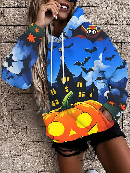 Felpe con cappuccio a tema Halloween, con stampa 3D di scheletro e teschio, abbigliamento casual da strada per donna, felpe ampie, felpe con cappuccio, top femminili, abbigliamento.