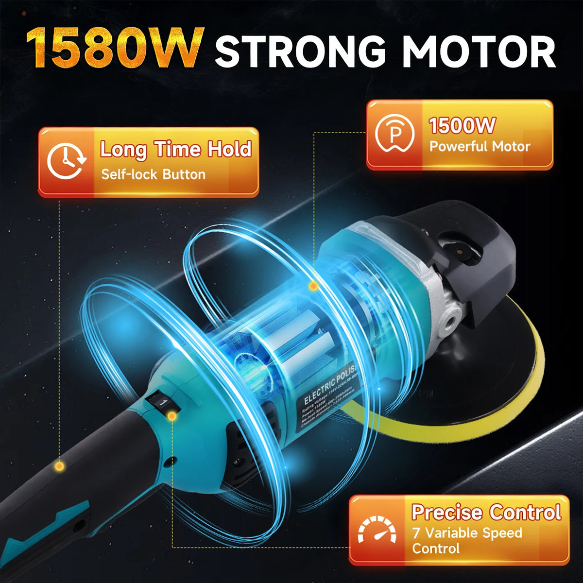 Lucidatrice per Auto Podofo 1580W, 6 Pollici, 7 Velocità Regolabili, Macchina Lucidatrice per Detailing e Ceratura Auto