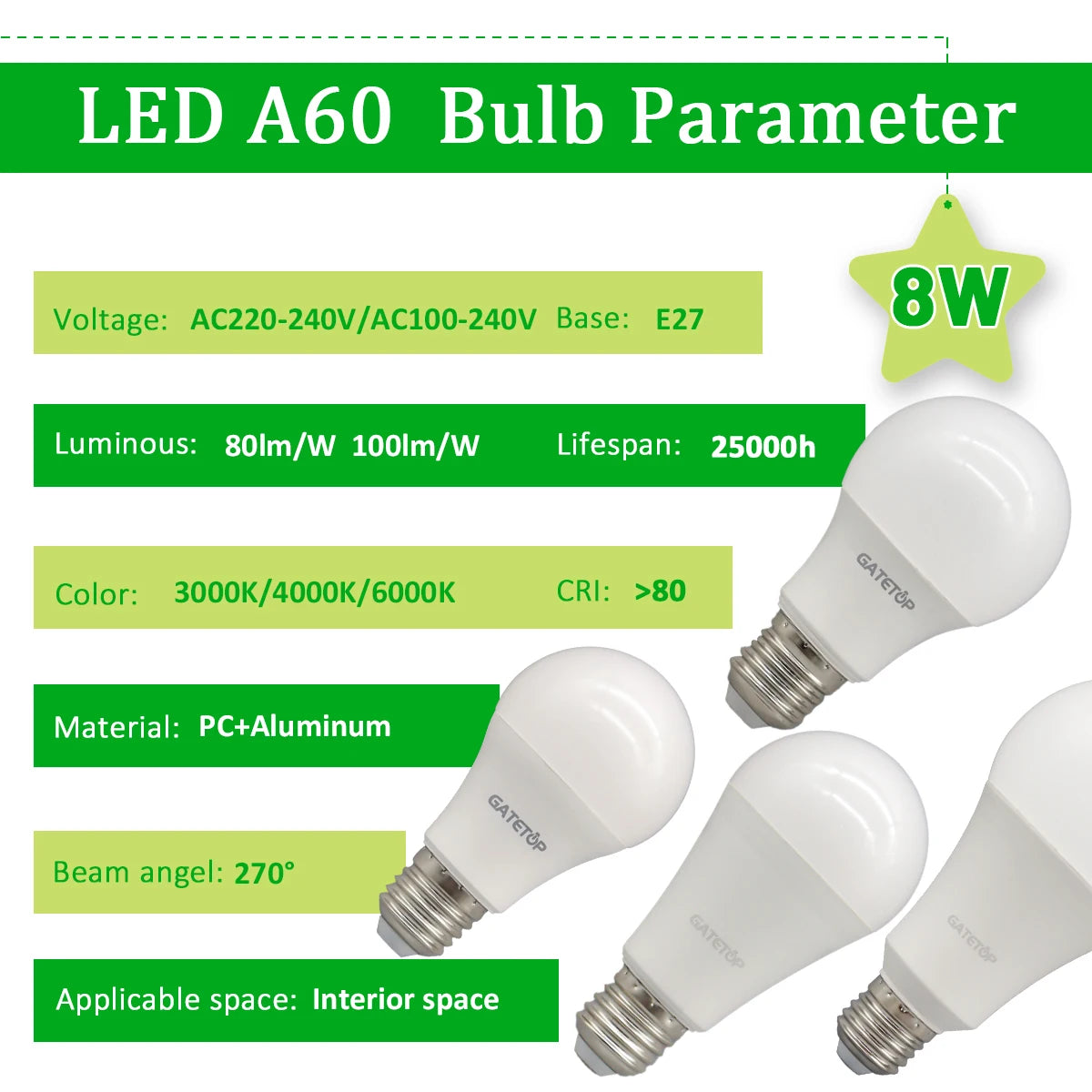 1-10 Pezzi Lampadine LED 8W AC 110V 220V E27, Illuminazione Calda e Diurna, RA80, per Casa, Lampade di Alta Qualità
