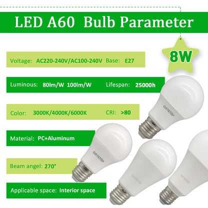 1-10 Pezzi Lampadine LED 8W AC 110V 220V E27, Illuminazione Calda e Diurna, RA80, per Casa, Lampade di Alta Qualità