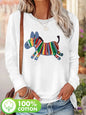 T-shirt girocollo stampata con motivo Torre Eiffel Parigi a maniche lunghe comoda moda primavera e autunno 100% cotone da donna
