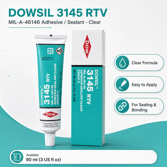 DOWSIL 3145 RTV Sigillante Adesivo Siliconico Trasparente 90ml MIL-A-46146 Colla Impermeabile per Riparazioni Elettroniche, Vetro e Metallo