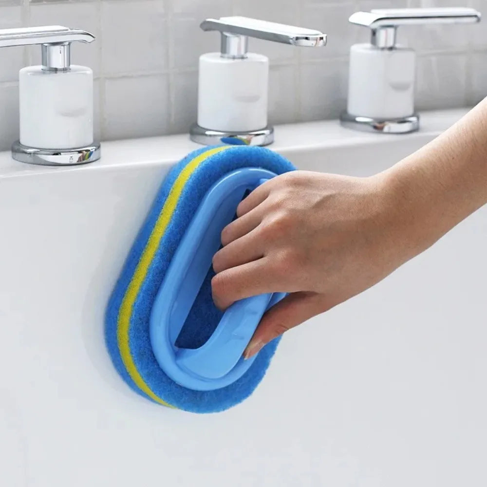 Spazzola per la pulizia della casa con manico, sapone per piatti, spugna abrasiva spessa per bagno, cucina e vasca da bagno, strumenti e accessori resistenti per la casa.