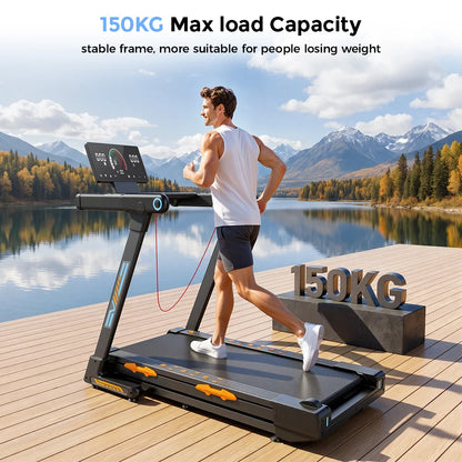 Treadmill Pieghevole FT71 4.0HP, Pedana da Camminata con Inclinazione Automatica del 24%, Macchina da Corsa con APP, Ricarica Wireless, Display LED, Capacità 150KG