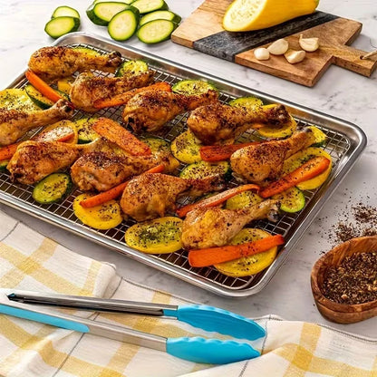 Set di teglie e griglie da forno, teglie per biscotti in acciaio inossidabile 304, vassoi da forno con griglie di raffreddamento per la cottura, facili da pulire