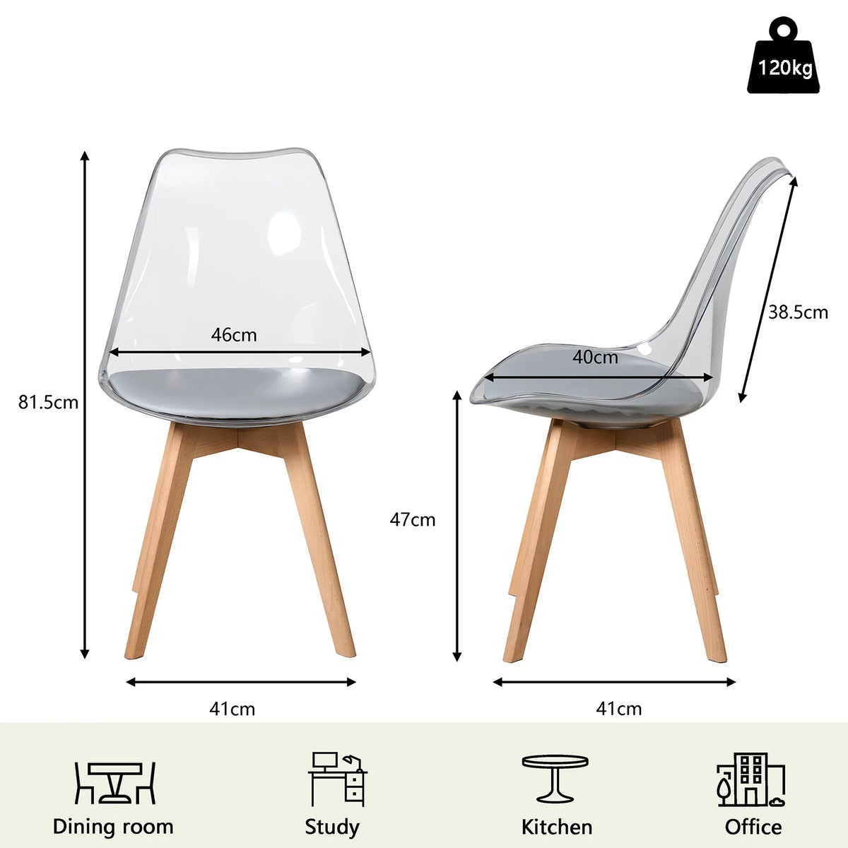 Set di 4 sedie da pranzo trasparenti gambe in legno sedia moderna e confortevole in PU per cucina camera da letto soggiorno mobili da cucina per la casa