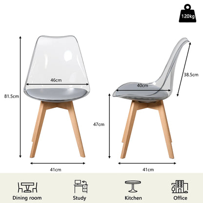 Set di 4 sedie da pranzo trasparenti gambe in legno sedia moderna e confortevole in PU per cucina camera da letto soggiorno mobili da cucina per la casa