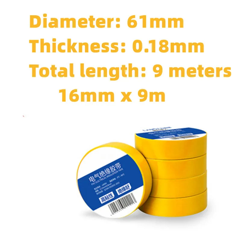 10 pezzi, nastro elettrico, nastro isolante, nastro elettrico, nastro impermeabile in PVC ultrasottile e ultrasottile, 1 rotolo da 9 metri