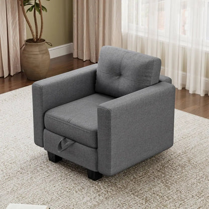 Divano componibile con spazio contenitore, chaise longue trasformabile per soggiorno e camera da letto