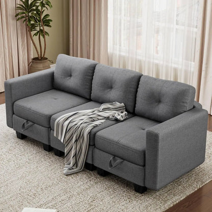 Divano componibile con spazio contenitore, chaise longue trasformabile per soggiorno e camera da letto