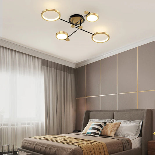 Lampadario a LED Nordico a Cerchio, Lampada da Soffitto Creativa Rotonda Dorata per Ristorante, Camera da Letto, Soggiorno
