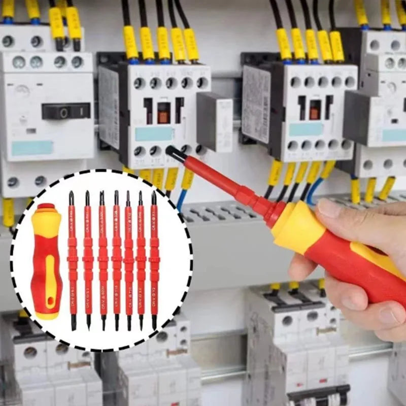 Kit di Attrezzi per Elettricisti 15 Pezzi, Set di Cacciaviti Isolati 1000V con Punte Magnetiche Piatte, Phillips, Pozidriv e Torx