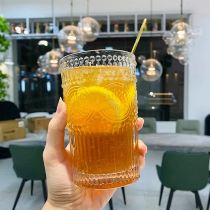 4 pz/2 pz/1 pz stile nordico tazza di acqua di girasole 300ml/350ml Retro Relief tazza di vetro francese bevanda fredda tazze trasparente tazza di succo