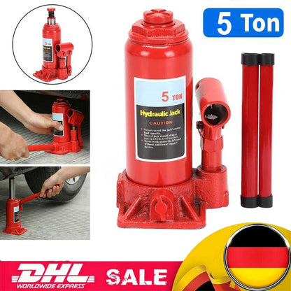 Martinetto idraulico a bottiglia da 5 tonnellate – Sollevatore verticale per riparazioni auto e sollevamenti pesanti, altezza minima 180 mm, altezza massima 355 mm, altezza di sollevamento 115 mm, peso leggero 2,7 kg, strut