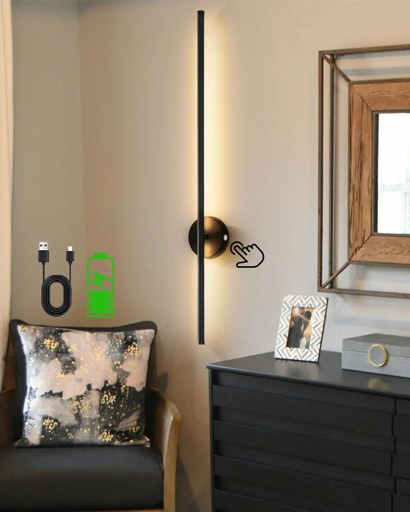 Lampade da parete a LED con batteria ricaricabile wireless con telecomando 3CCT 360 °   Lampada da parete a LED dimmerabile con interruttore tattile girevole nera