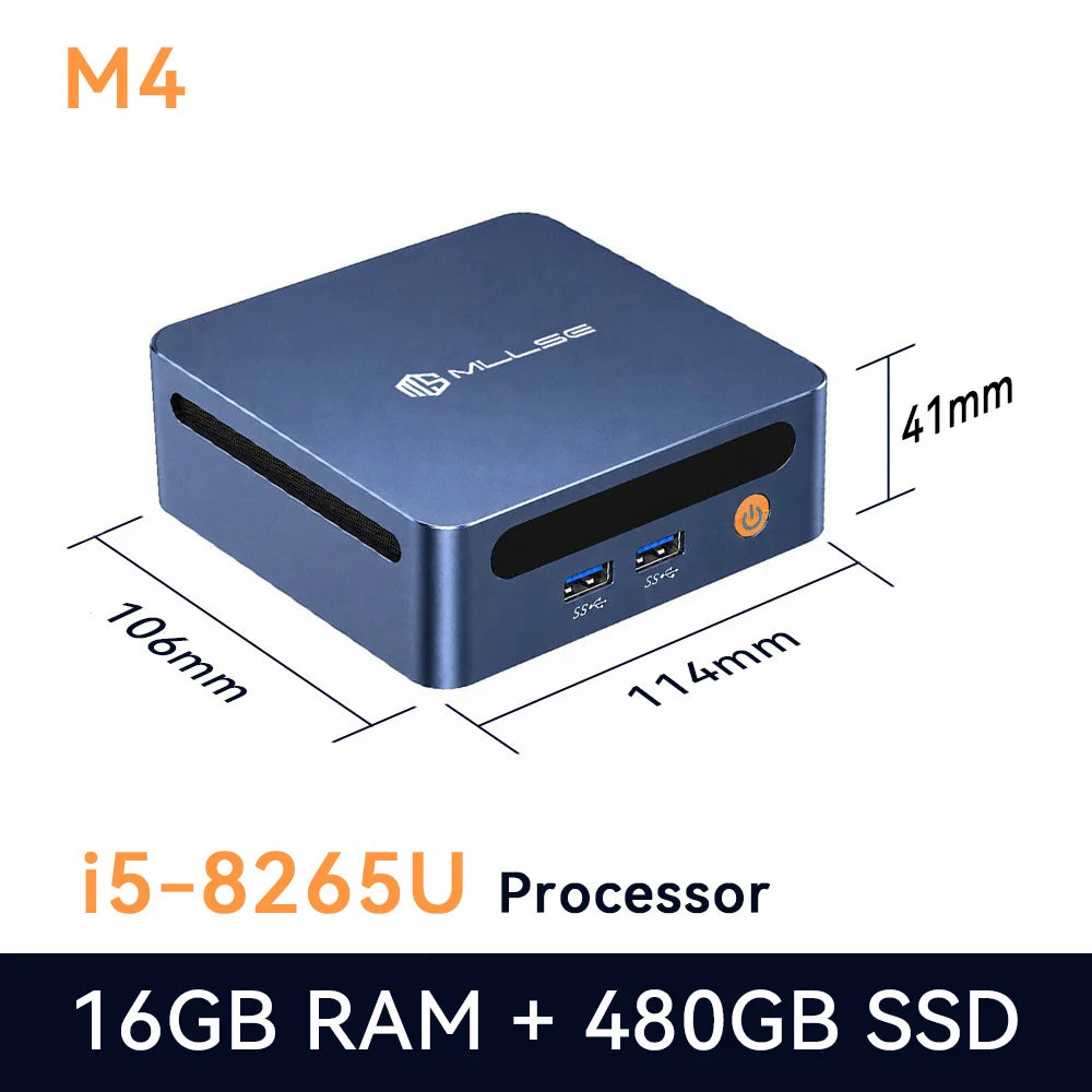 Mini PC Mllse M4 con Processore Intel Core I5-8265U, RAM DDR4 16GB, SSD 480GB, WiFi 5, BT 4.2, Win11, Computer Desktop Mini