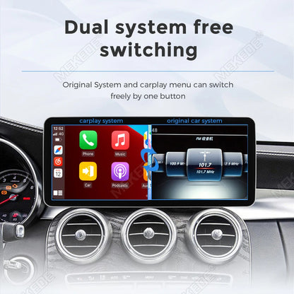 Mekede, schermo da 12,3 pollici, risoluzione 2K, sistema di navigazione GPS con CarPlay e Android Auto, autoradio multimediale con sistema operativo Linux per Mercedes Benz C W205, GLC X253, Classe V W447, lettore video 4K.
