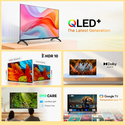 TV QLED Full HD Coocaa 40" – Google Cast integrato, 60Hz, HDR10 & HLG, Dolby Audio, Bluetooth 5.1, Qyocare 5.0 Anti Luce Blu, senza sfarfallio, 2 porte HDMI e 2 porte USB, luminosità 200 cd/m², rapporto di contrasto 5000: