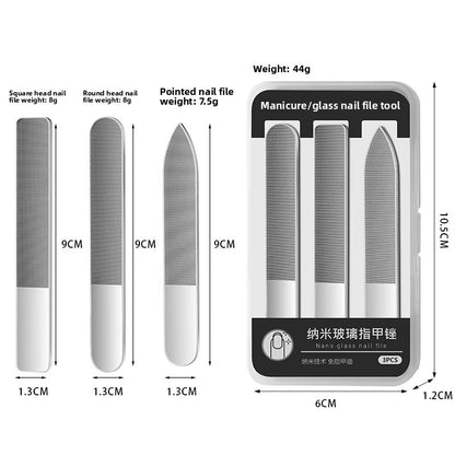 Set Professionale di 3 Lima per Unghie in Vetro Nano, Strumenti Riutilizzabili per Lucidare, Modellare e Levigare le Unghie, per Manicure, Pedicure, Salone e Casa