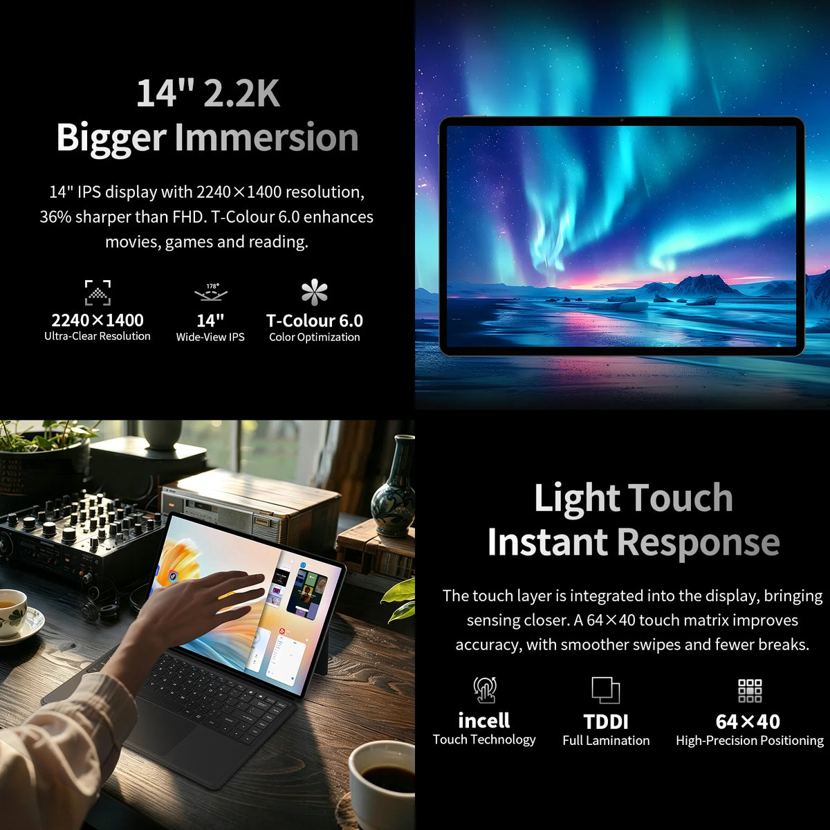 Tablet Teclast T70 Pro con Android 16 e tecnologia Gemini AI, display IPS da 14 pollici, T70Pro, doppia SIM 4G LTE, WiFi 2,4 GHz/5 GHz, Bluetooth 5.2, navigazione GPS, processore G100 Octa Core, 8 GB di RAM, 128 GB di memoria