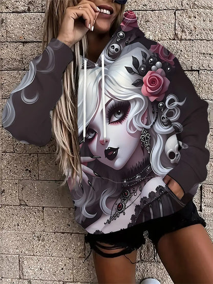 Felpe con cappuccio a tema Halloween, con stampa 3D di scheletro e teschio, abbigliamento casual da strada per donna, felpe ampie, felpe con cappuccio, top femminili, abbigliamento.
