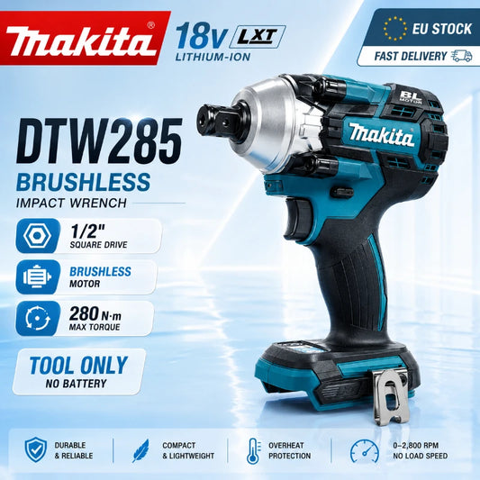 Makita DTW285Z Chiave a Impatto Cordless 18V LXT Brushless 280Nm con Batteria 6.0Ah, Avvitatore Professionale Potente, Utensile Elettrico Originale Makita, Stock UE, Spedizione Rapida dal Magazzino in Polonia