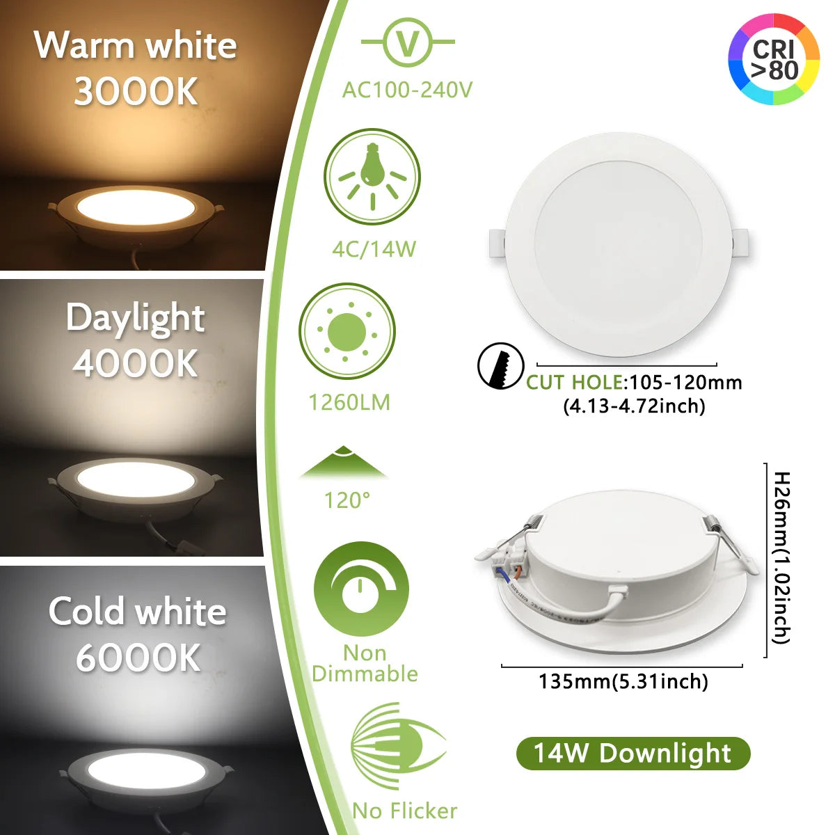 Faretto da incasso a LED da 2 pezzi AC120V 220V Faretto da incasso a soffitto rotondo 6000K Camera da letto interna per illuminazione domestica Lampada spot a LED