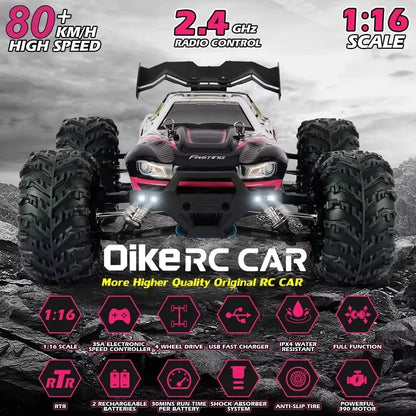 Auto radiocomandata Oike 4WD, fuoristrada 4x4, buggy ad alta velocità, camion super brushless, 50 o 80 km/h, auto da corsa con drift veloce, giocattolo, regalo