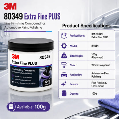 Composto Lucidante Professionale 3M 80349 Extra Fine Plus per Vernice Auto, Rimozione Graffi Sottili, Dettagliatura Finitura Trasparente, 100g Riconfezionato