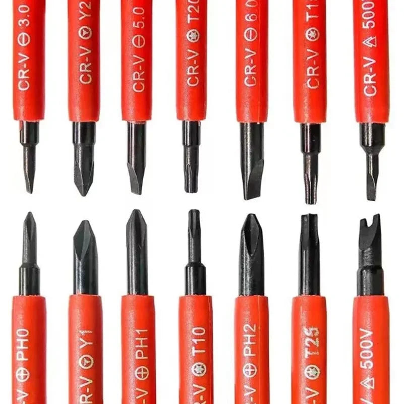 Kit di Attrezzi per Elettricisti 15 Pezzi, Set di Cacciaviti Isolati 1000V con Punte Magnetiche Piatte, Phillips, Pozidriv e Torx