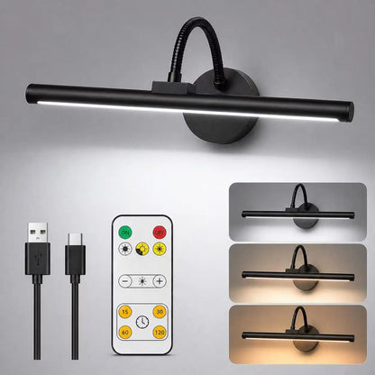 Lampada per Quadri da Parete Nera Ricaricabile Senza Fili con Telecomando, Luce LED Magnetica per Dipinti con Display a Colori