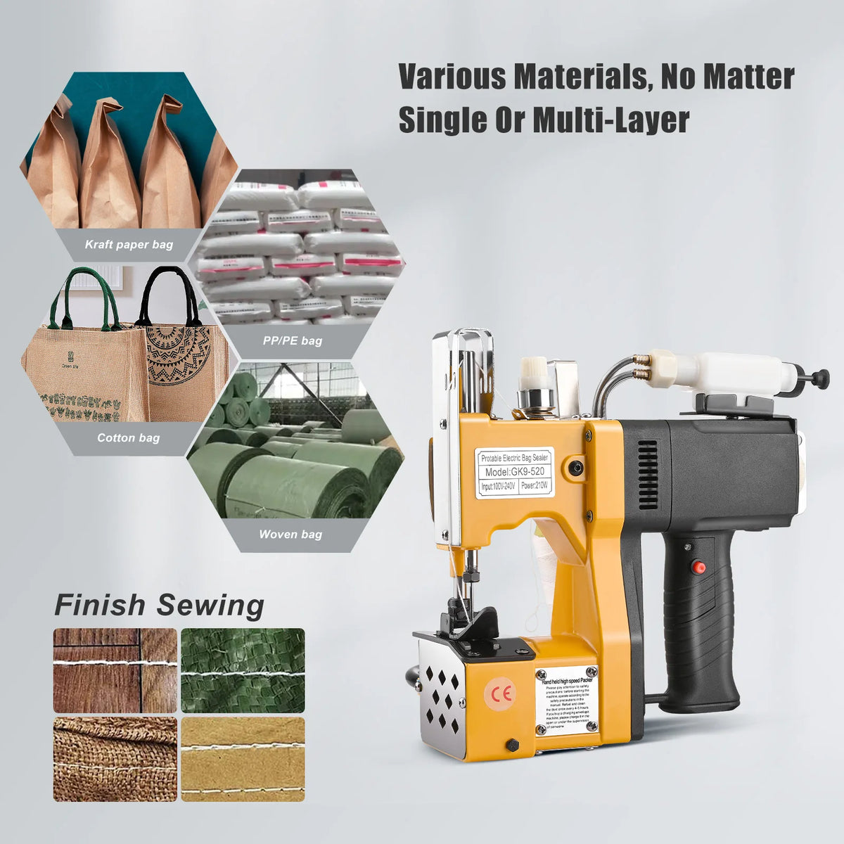 Macchina da cucire chiudiporta industriale con serbatoio dell'olio Stitcher per sacchetti portatile per riso/sacchio/tessuto/carta/sacchetti di plastica GK9-520 220V