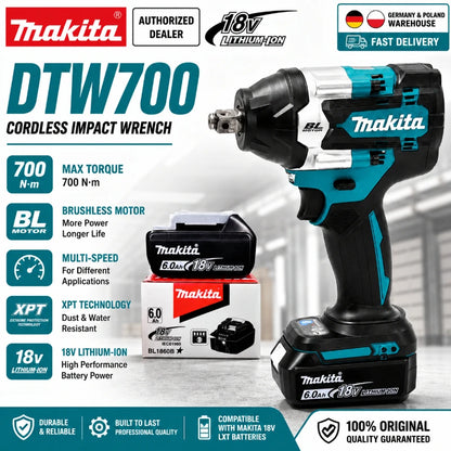 Avvitatore a impulsi Makita DTW700 18V senza fili, brushless, 700 Nm, professionale, con attacco quadrato da 1/2 pollice, velocità variabile, Auto-Stop, compatibile con batterie Makita LXT BL1830 BL1840 BL1850 BL1860B - Maga