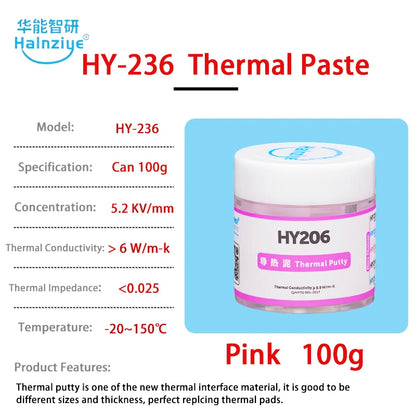 Pasta Termica Originale Halnziye HY206 6.0W/m-K Sostitutiva dei Pad Termici per Raffreddamento CPU GPU VRAM Laptop