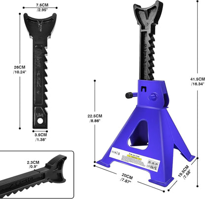 Confezione da 2 cavalletti in acciaio resistente con maniglia ergonomica, cavalletti di supporto per veicoli con altezza regolabile a cricchetto e base antiscivolo, per berline, SUV, manutenzione in garage e sostituzione pneu