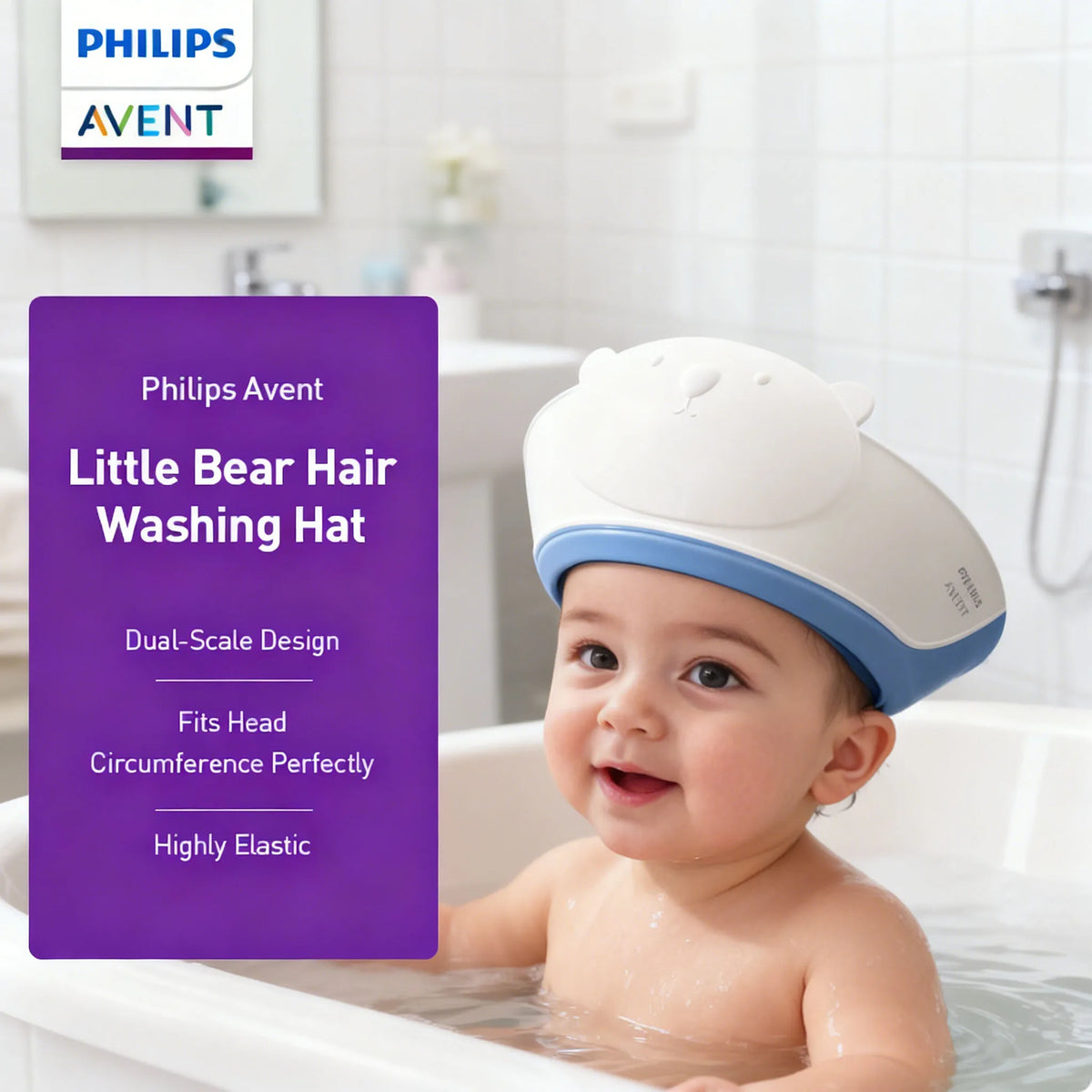 Avent Cuffia per doccia per bambini Cuffia per shampoo impermeabile per bambini Cuffia di protezione per bagno doccia regolabile adatta per 6 mesi sopra