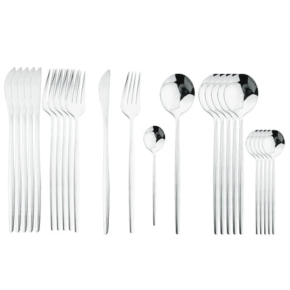 Set di posate da 24 pezzi in acciaio inossidabile, posate da dessert, cucchiaini da tè, lavabili in lavastoviglie, per sala da pranzo, cucina.