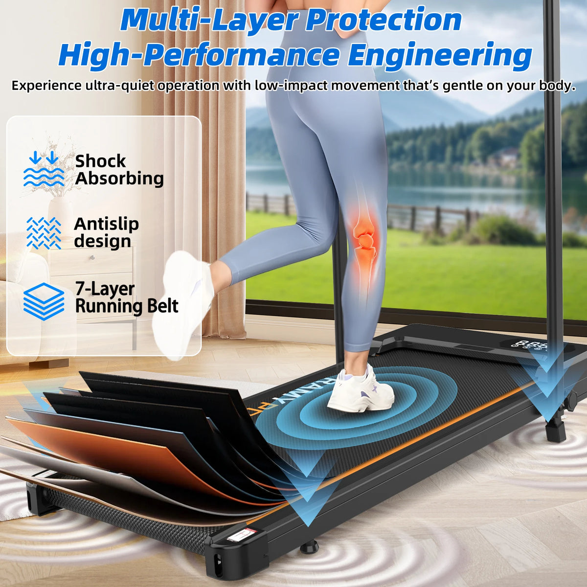 Tapis roulant con inclinazione del 9%, silenzioso, 2.5HP, 1-10km/h, APP e LED, tapis roulant con maniglia, tapis roulant per casa, 150kg