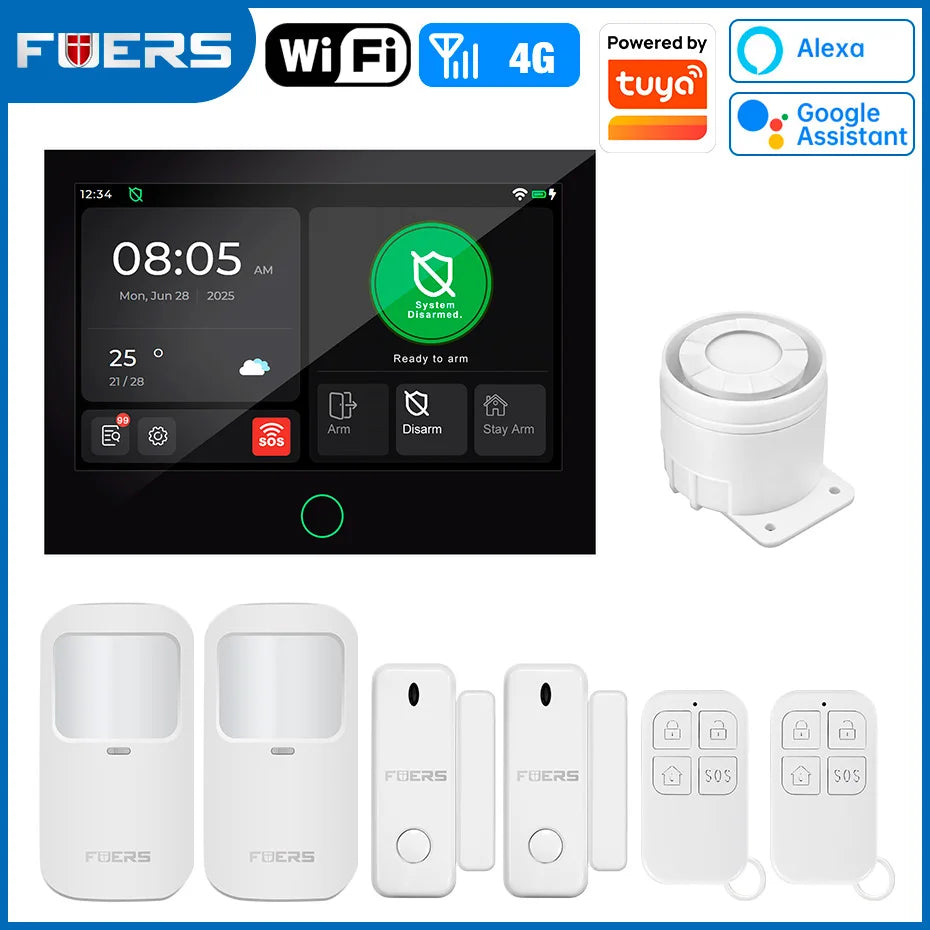 FUERS Sistema di Allarme Domestico 4G con Schermo TFT da 7 Pollici G70 Sistema di Allarme Antifurto Wireless GSM WiFi Compatibile con Tuya Smart