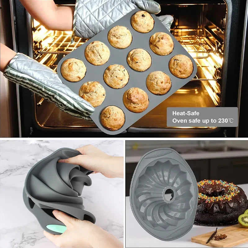 Stampo per muffin in silicone per pane, resistente al calore, teglia da forno, antiaderente, set di teglie per torte, stampo per torta 3D, strumento per pasticceria