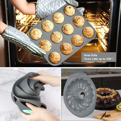 Stampo per muffin in silicone per pane, resistente al calore, teglia da forno, antiaderente, set di teglie per torte, stampo per torta 3D, strumento per pasticceria