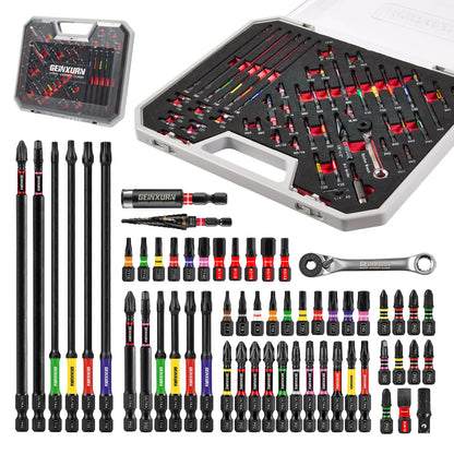 Geinxurn Set di strumenti da 58 pezzi confezionato con punte per cacciavite a percussione, mini Wrech, trapano a gradini, adattatore per presa e portapunte per fai da te